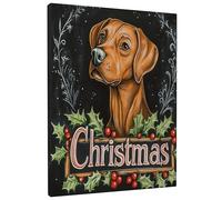 Christmas Rhodesian Ridgebacks Canvas Art Wall Decor for Living Room, 1 Piece Fun Xmas Hollies Bathroom Wall Art, Big Small Dog Decorative Poster Office Bedroom 12 * 16