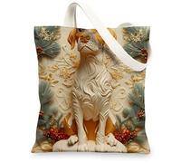 Christmas Rhodesian Ridgebacks Canvas Tote Bag for Shopping 13 * 15, Fun Xmas Luxury Reusable Grocery Shoulder Bag for Women, Dog Painting Gift Decor
