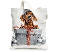 Christmas Rhodesian Ridgebacks Canvas Tote Bag for Shopping 13 * 15, Luxury Xmas Gifts Reusable Grocery Shoulder Bag for Women, Dog Painting Gift Decoration