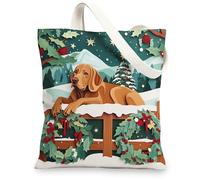 Christmas Rhodesian Ridgebacks Canvas Tote Bag for Shopping 13 * 15, Xmas Novelty Forest Reusable Grocery Shoulder Bag for Women, Dog Painting Gift Decoration