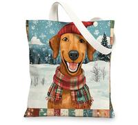 Christmas Rhodesian Ridgebacks Canvas Tote Bag for Shopping 13 * 15, Xmas Patchwork Reusable Grocery Bag for Women, Dog Travel Pattern Gift Decoration