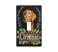 Christmas Rhodesian Ridgebacks Decorative Light Switch Cover Plate 1 Gang Single Toggle, Fun Xmas Hollies Electrical Switchplate, Dog Faceplate for Kitchen Living Room Decor