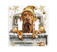 Christmas Rhodesian Ridgebacks Decorative Light Switch Cover Plate 2 Gang Double Toggle, Luxury Xmas Truck Electrical Switchplate, Dog Faceplate for Kitchen Living Room Decor