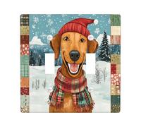 Christmas Rhodesian Ridgebacks Decorative Light Switch Cover Plate 2 Gang Double Toggle, Xmas Patchwork Electrical Faceplate for Kitchen Bathroom, Dog Switchcover Decor