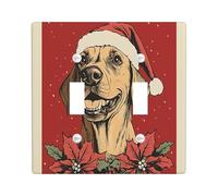 Christmas Rhodesian Ridgebacks Decorative Light Switch Cover Plate 2 Gang Double Toggle, Xmas Poinsettia Electrical Faceplate for Kitchen Bathroom Decor, Dog Electrical Switchplate