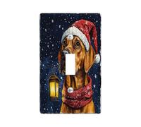 Christmas Rhodesian Ridgebacks Decorative Light Switch Cover Wall Plate 1 Gang Single Toggle, Cute Xmas Stars Electrical Faceplate for Kitchen Bathroom Decor, Dog Electrical Switchplate