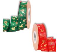 Christmas Ribbon 25mm for Gift Wrapping - 2 Rolls Red and Green Satin Ribbon, 22M Thick Polyester Ribbon for Presents, Hair Bows, and Holiday Decoration