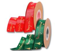 Christmas Ribbon 25mm for Gift Wrapping - 2 Rolls Red and Green Satin Ribbon, 22M Thick Polyester Ribbon for Presents, Hair Bows, and Holiday Decoration