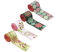 Christmas Ribbon,4 Roll Decorative Candy Pattern Ornaments - Candy Pattern Merry Christmas Ribbon - for Tree Wreath Garland Crafts Bouquet Birthday Decoration