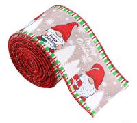 Christmas Ribbon 6.3cm x 2m Santa Pattern Linen Fabric Festive Bow Design | Linen material with rustic texture Multi-scene holiday decoration for trees wreaths or boxes Classic seasonal motif