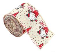 Christmas Ribbon 6.3cm x 2m Santa Pattern Linen Fabric Festive Bow Design | Linen material with rustic texture Multi-scene holiday decoration for trees wreaths or boxes Classic seasonal motif