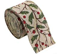 Christmas Ribbon 6.3cm x 2m Santa Pattern Linen Fabric Festive Bow Design | Linen material with rustic texture Multi-scene holiday decoration for trees wreaths or boxes Classic seasonal motif