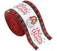 Christmas Ribbon 6.3cm x 2m Santa Pattern Linen Rustic Decor | Textured linen material for a rustic look suitable for trees wreaths and gifts easy bow tying design