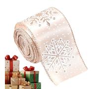 Christmas Ribbon 6.5 Feet | Champagne Color Wired Webbing Craft Ribbons for Holiday Gift Wrapping, Present Decoration, Tree, Bow, Wreath and Flower Bouquet | Seasonal Ribbon