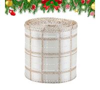 Christmas Ribbon 6.5 Feet | Champagne Color Wired Webbing Craft Ribbons for Holiday Gift Wrapping, Present Decoration, Tree, Bow, Wreath and Flower Bouquet | Seasonal Ribbon