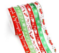 Christmas Ribbon 60 Yards 6 Rolls Green White Red Ribbons 10 mm Grosgrain Ribbons Merry Christmas Ribbon for Xmas Party Decorations Gift Wrapping Crafting DIY Holiday Hair Bow Clips