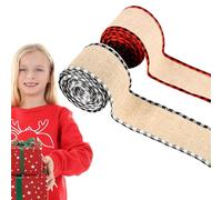 Christmas Ribbon for Crafts, 2 Rolls of Ornaments with Checkered Edge, 6.3 cm Ribbon for Parties, for the Tree, Wreath, Crafts, Bouquet, Birthday, Decoration