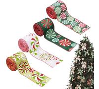 Christmas Ribbon for Crafts | 4 Roll Glitter Candy Pattern Ornaments | Candy Pattern Merry Christmas Ribbon | for Holiday Tree Wreath Garland Crafts Bouquet Birthday