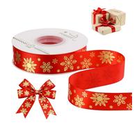 Christmas Ribbon for Gift Wrapping, Thick Fabric Silk Satin Floral Ribbons for Crafts (Dreamy Snowflakes (Red)-2.5cm)