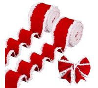 Christmas Ribbon for Wrapping | Red with White Trim | Christmas Bow Decoration Burlap Ribbon - for Garland Wreath Tree Cake Table Party Family Gathering Wedding