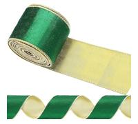 Christmas Ribbon, Green Wired Velvet Christmas Tree Ribbon with Gold Edge 2.5in X 10 Yard Vintage Velvet Ribbon, Christmas Ribbon for Christmas Decor Gift Packaging Xmas Wreath Crafts Party Decoration