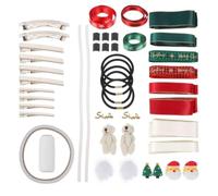 Christmas Ribbon Hair Clip Making Kit for DIY Holiday Crafts | Knitted Fabric, Thread, Glue, Pp and Stainless Steel Parts, Christmas Themed Design for Hands on Making