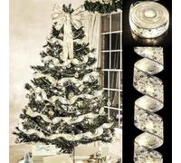 Christmas Ribbon Lights, 19ft/6m 60 LED Light Up Ribbon with Warm White Fairy Lights, Double-Sided Silver Woven Ribbon for Indoor Outdoor Xmas Tree, Wedding, Birthday & Holiday Decorations (B)