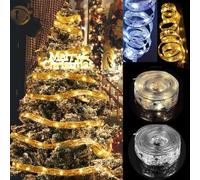 Christmas Ribbon Lights, 2 PCS Christmas Tree Lights Xmas Fairy LED Light Xmas Tree Decorations DIY Lace Ribbon Sparkling Decor LED Glowing Decorations for Wedding Birthday Party Decor (16ft/5m)