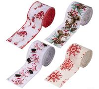 Christmas Ribbon Linen Wire Edge 16.4ft for Tree Decor Wrapping