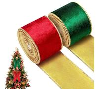 Christmas Ribbon Wired Length 5 Yards, Red and Green Ribbon 2 Rolls Velvet and Satin Reversible | 2.5in X 5 Yards Party Favors HolidayRibbon for Christmas Tree Garland Bow