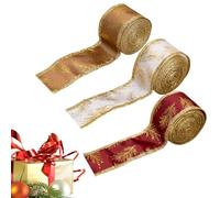 Christmas Ribbon - Wired Ribbon | Christmas Cake Ribbon | Wide Christmas Ribbon | Set of 3 Rolls Christmas Decorative Fabric Ribbons | Christmas Tree Ribbon | Wired Ribbon for Christmas