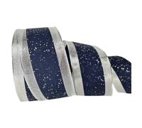 Christmas Ribbons Wired Edge Tree Decoration Home Winter Wreath Gift Bows Making (Blue Silver, 10 Meter)