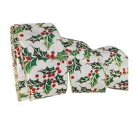 Christmas Ribbons Wired Edge Tree Decoration Home Winter Wreath Gift Bows Making (Holly Berries, 2 Meter)