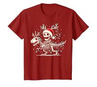 Christmas Riding Skeleton Dinosaur T Rex Funny Kids Boys T-Shirt