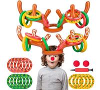 Christmas Ring Toss Game, Inflatable Reindeer Antler Game with 2 Antler, 12 Rings Inflatable Reindeer Ring Toss, Fun Xmas Gifts Carnival Holiday Party Games for Family (A)