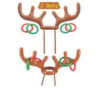 Christmas Ring Toss Games,2Set Inflatable Reindeer Antler Hat with 8Rings,Christmas Party Toss Games Props Xmas Hoopla Crackers Eve Box Filler for Kids Adults Xmas Family Party Indoor Outdoor Fun Game