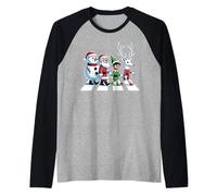 Christmas Road Snowman Santa Elf Reindeer Xmas Crosswalk Raglan Baseball Tee