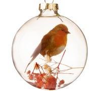 Christmas Robin Bauble with Foliage 80mm Glass Tree Decoration 3010