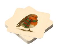 Christmas Robin Coaster Set - Festive Xmas Beer Mats - Cute Winter Table Decor - Home Bar Drinking Accessories Pack of 12