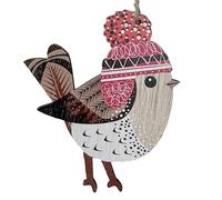Christmas Robin Decoration Colourful 10cm Wooden Hanging Christmas Tree Ornament (Wolly Hat design)