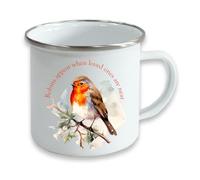 Christmas Robin Enamel Mug Gift, Message 'Robins Appear When Loved Ones are Near'