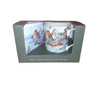 Christmas Robin Fine China Mug and Coaster Set by The Macneil Studio