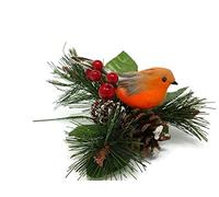 Christmas Robin Glitter Pick with Snowy Pine Cones & Berries x 18cm - 1 Single or Pack of 12 (1)