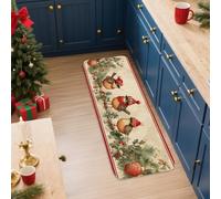 Christmas Robin Kitchen Mats for Floor, Vintage Woodland Soft Mats, Festive Cushioned Comfort Washable Non Slip Decor Rugs for Kitchen Sinks Laundryroom Bathroom 16x47 Inch