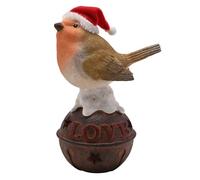 Christmas Robin on a Light up LED Bell 18cm Ornament Room Decoration