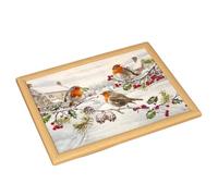 Christmas Robins Cushioned Lap Tray, 44cm x 34cm, Natural Wood Trim, Xmas Print Padded Bean Bag