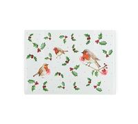 Christmas Robins Small Glass Worktop Saver - Festive Xmas Holly Leaves - Smooth Kitchen Chopping/Cutting Board Worktop Protector with Non-Slip Feet 28.5cm x 20cm (11" x 8")