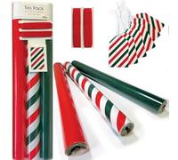 Christmas Roll Wrap Trio Pack | These HANDY Rolls are 50cm (Not Standard 70cm wide) | Contains 3 Gift Wrap Rolls, each 5M in Lengh with 6 Tags and 5M Red Ribbon | Biodegradable packaging