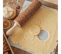 Christmas Rolling Pin, Christmas Embossed Patterned Textured Wooden Rolling Pin for Baking Engraved, Cookie Stamps Roller Square Grid Cookies Mold Kitchen Decor Tools (Snowflake)