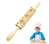 Christmas Rolling Pin No-Stick Engraved Beech Pin Wooden Pastry Tool, Christmas Rolling Pin, 3D Xmas Embossed Rolling Pins, Wooden Decorative Embossing Cookie Stamp Roller for Kitchen